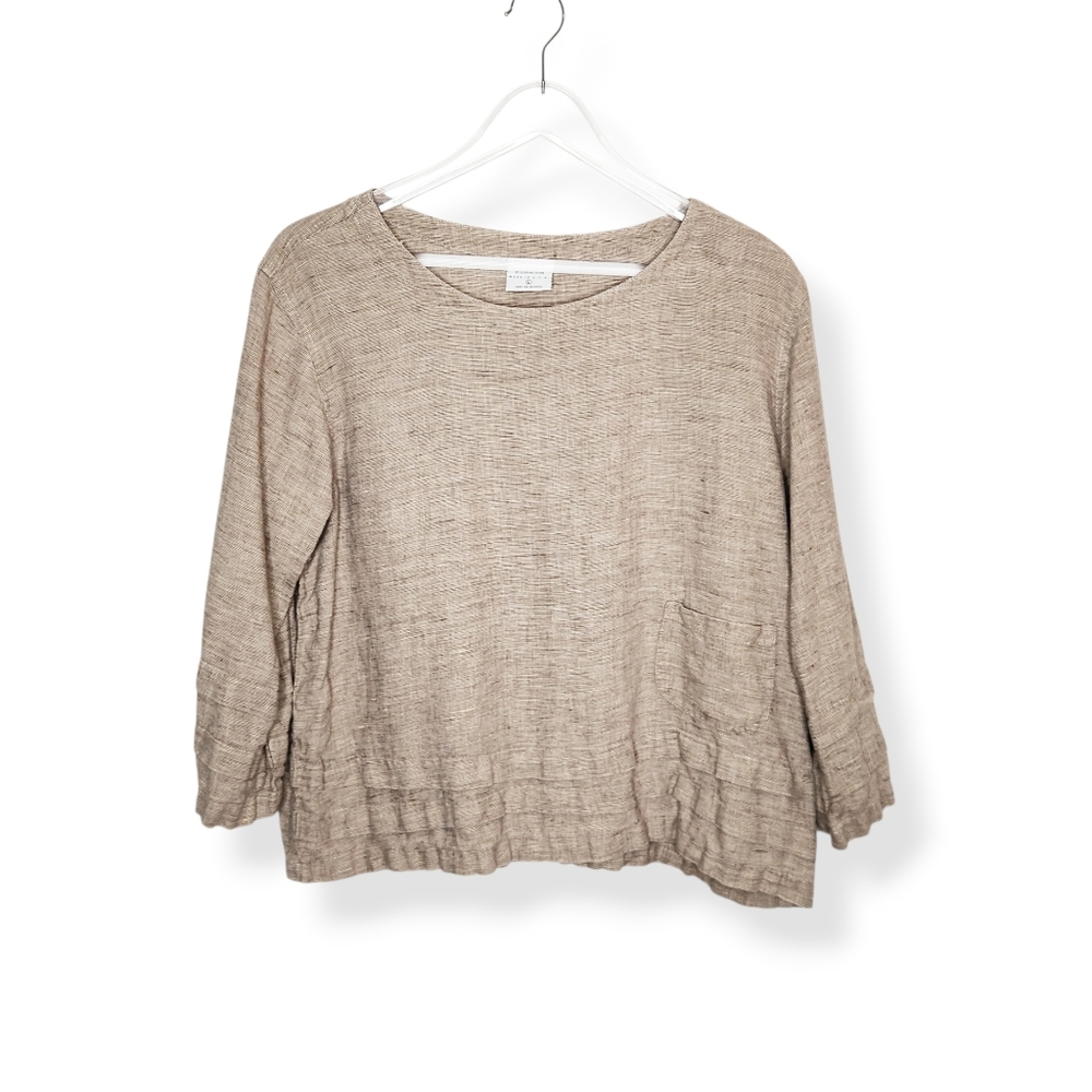 Click by Color Me Cotton Women's Tan Linen Pullover Top Shirt Blouse Size Large